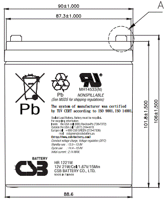 габаритные размеры батареи CSB HR1221W